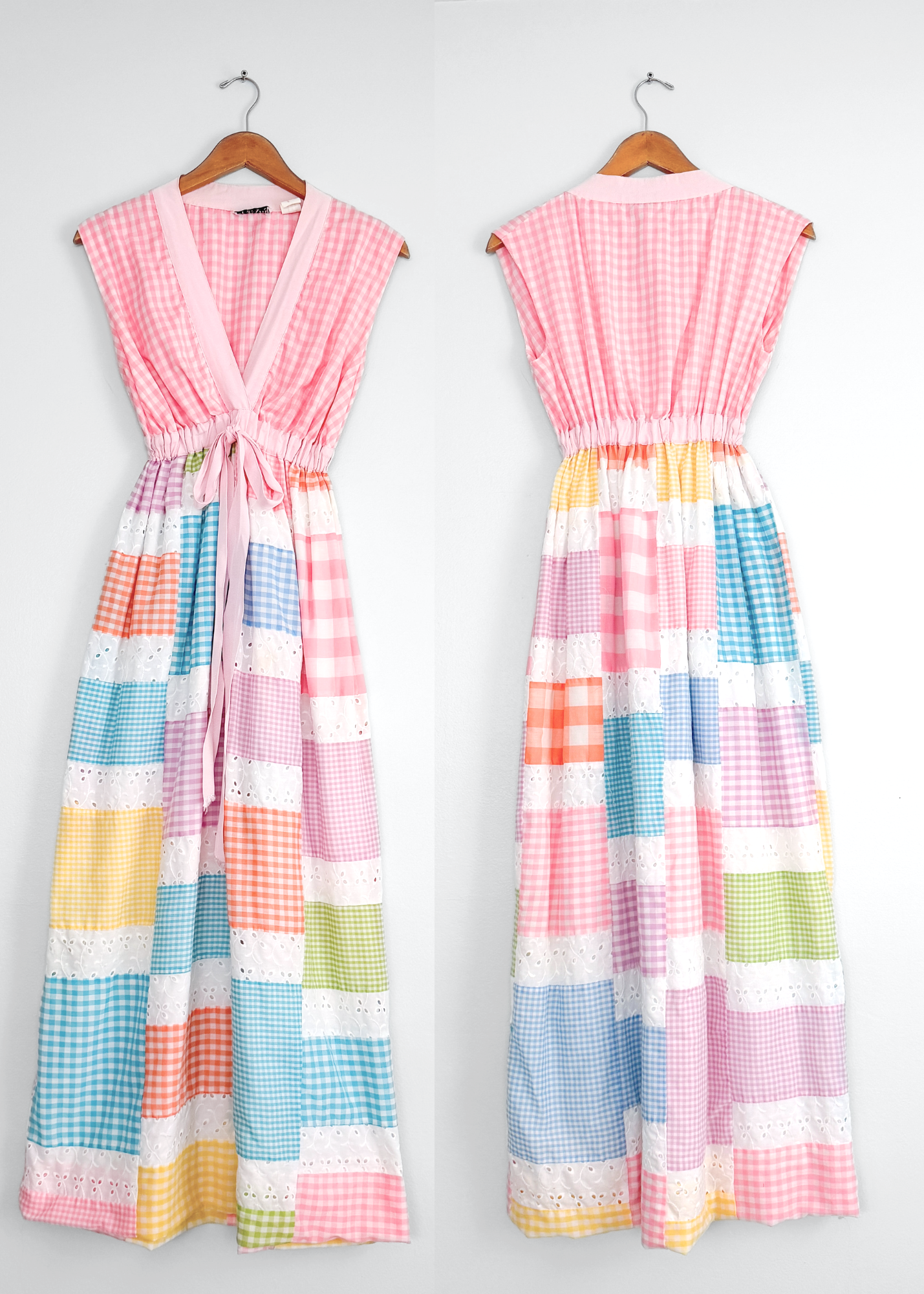 Vintage 70s Mr. Hank Patchwork Gingham Folk Prairie Maxi Dress