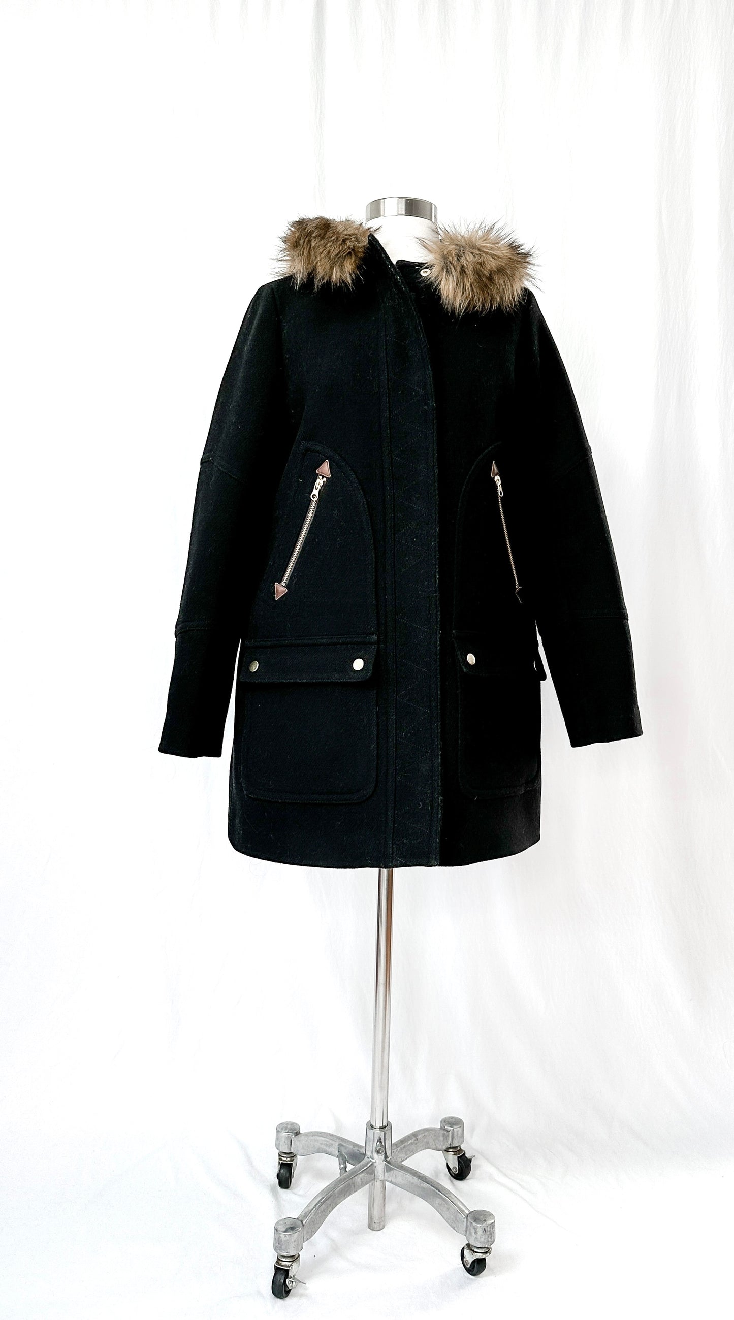 J.Crew Stadium Cloth Faux Fur Hood Winter Coat (8)