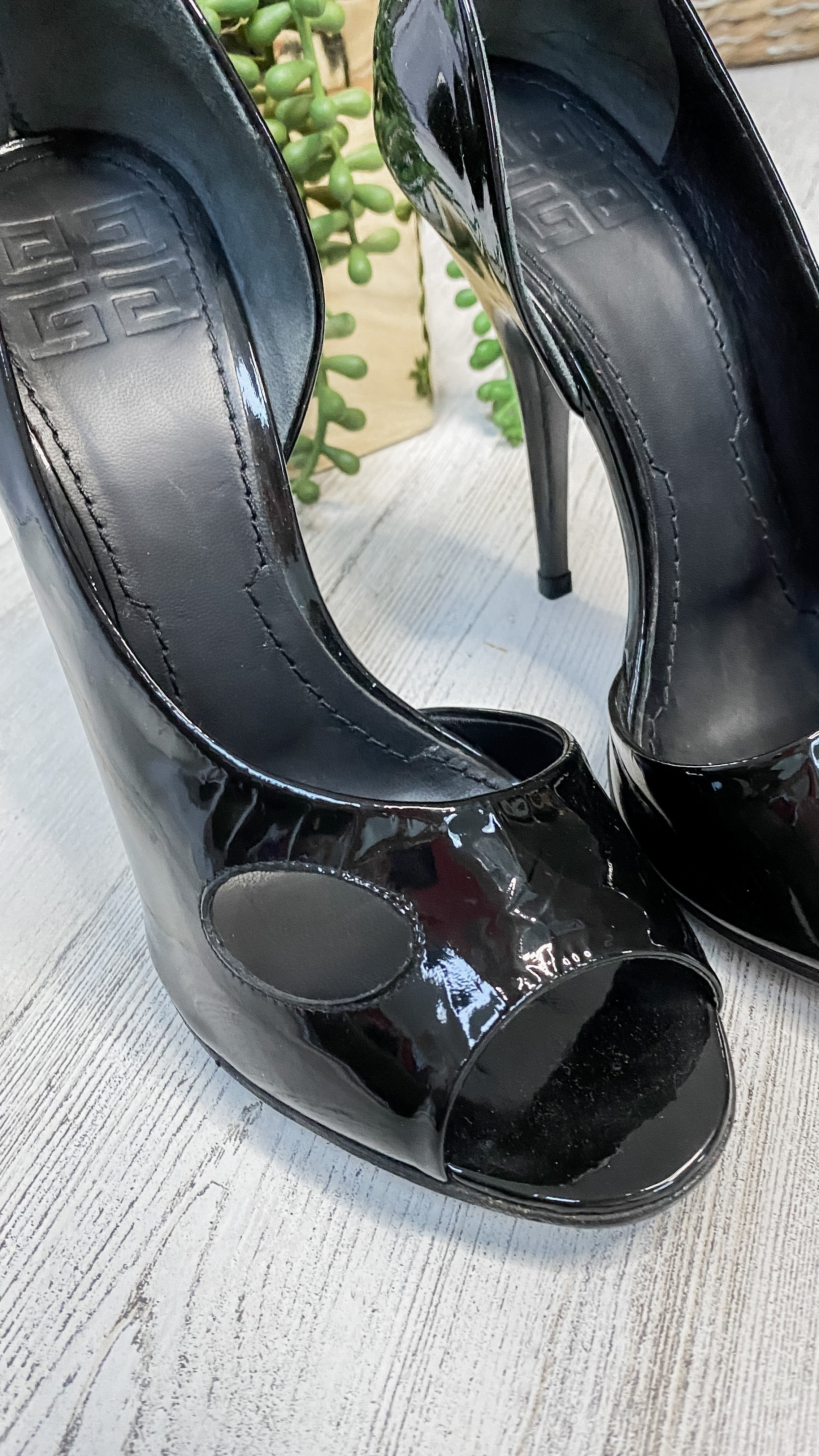 Black patent leather shop open toe heels