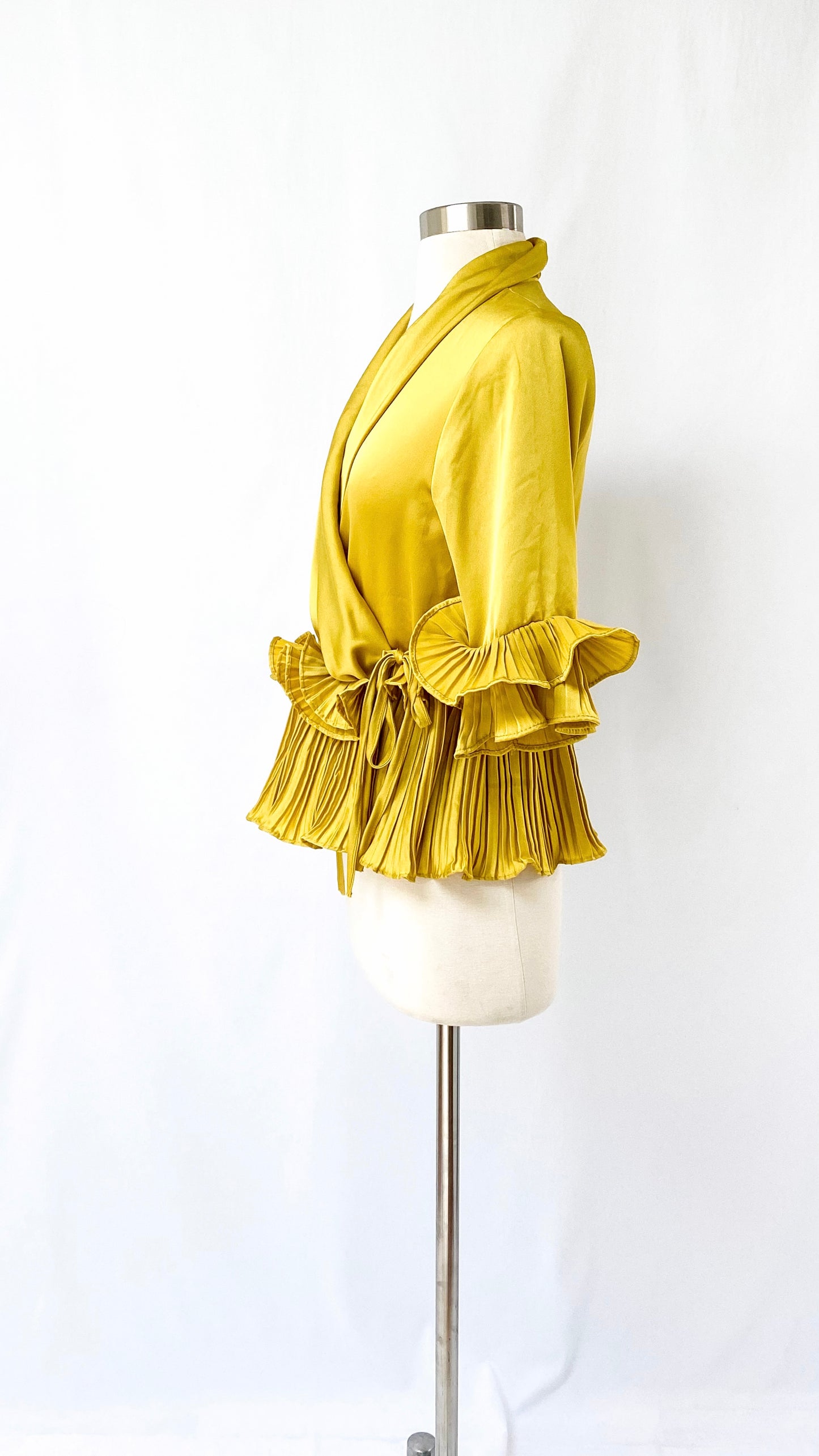 Parker Yellow Ruffled Pleat Wrap Top (S/M)