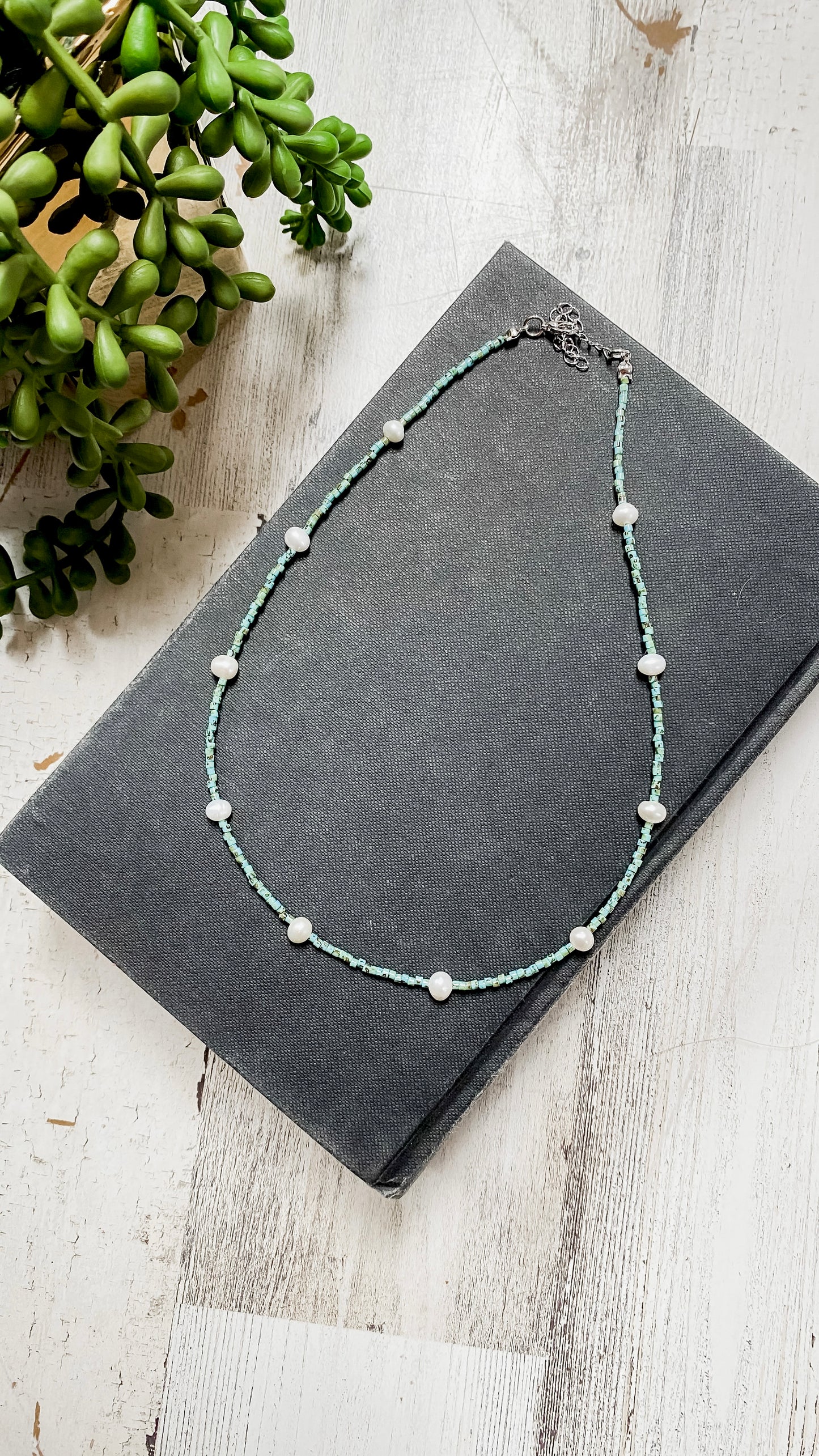 Turquoise Beads & Freshwater Pearl Choker Handmade Necklace