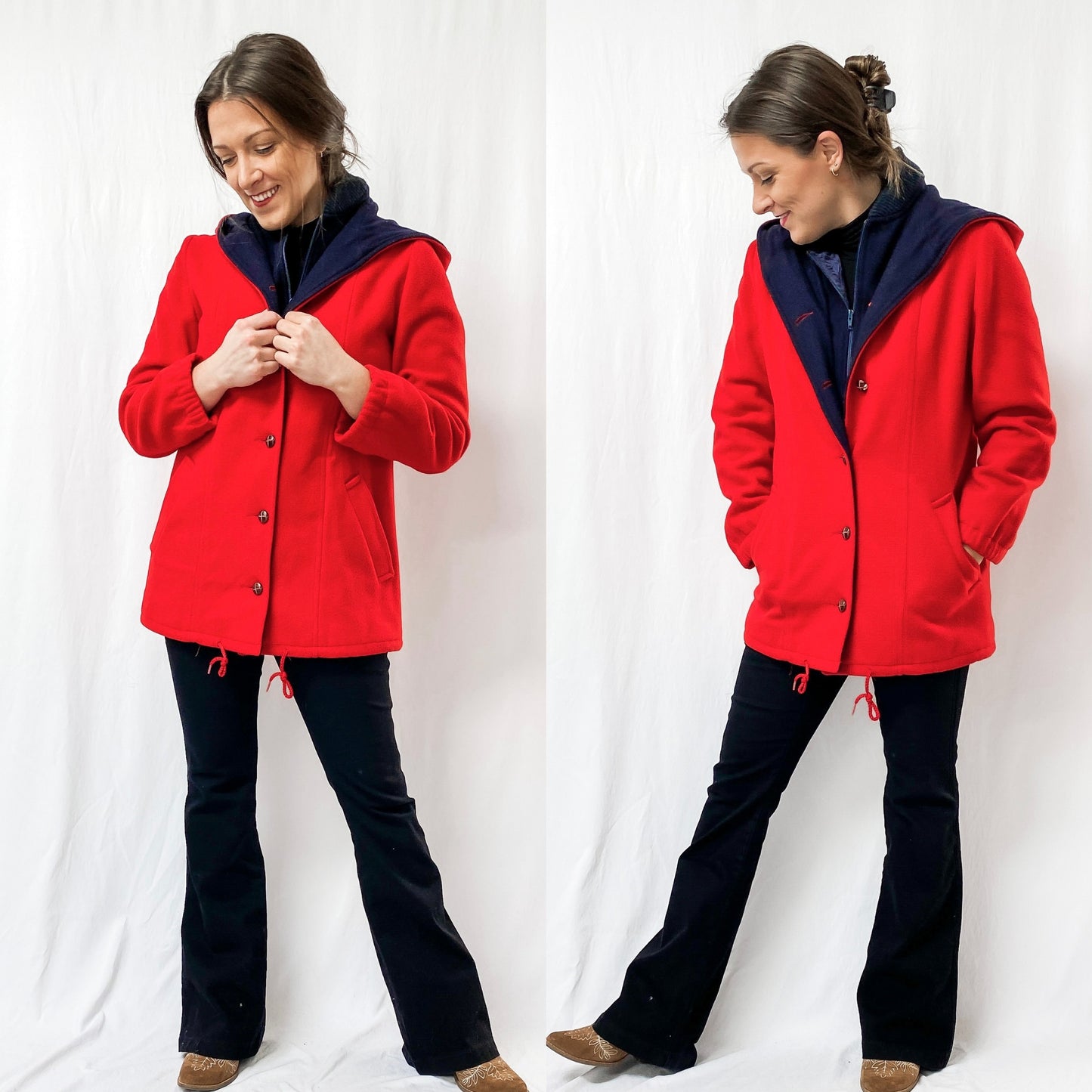 Vintage 80’s All Outdoors Mackintosh Red & Navy Double Lined Coat (M)