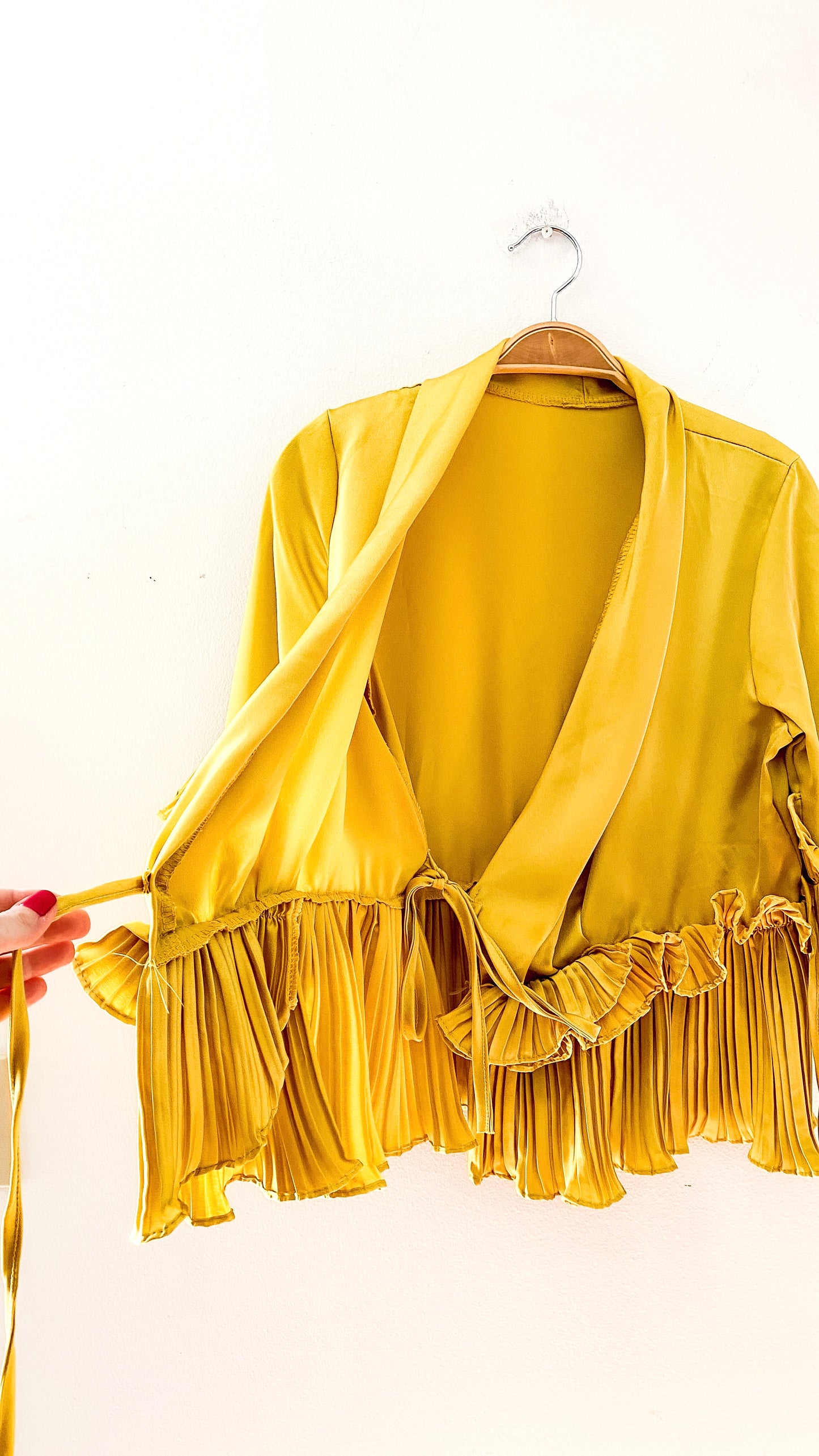 Parker Yellow Ruffled Pleat Wrap Top (S/M)