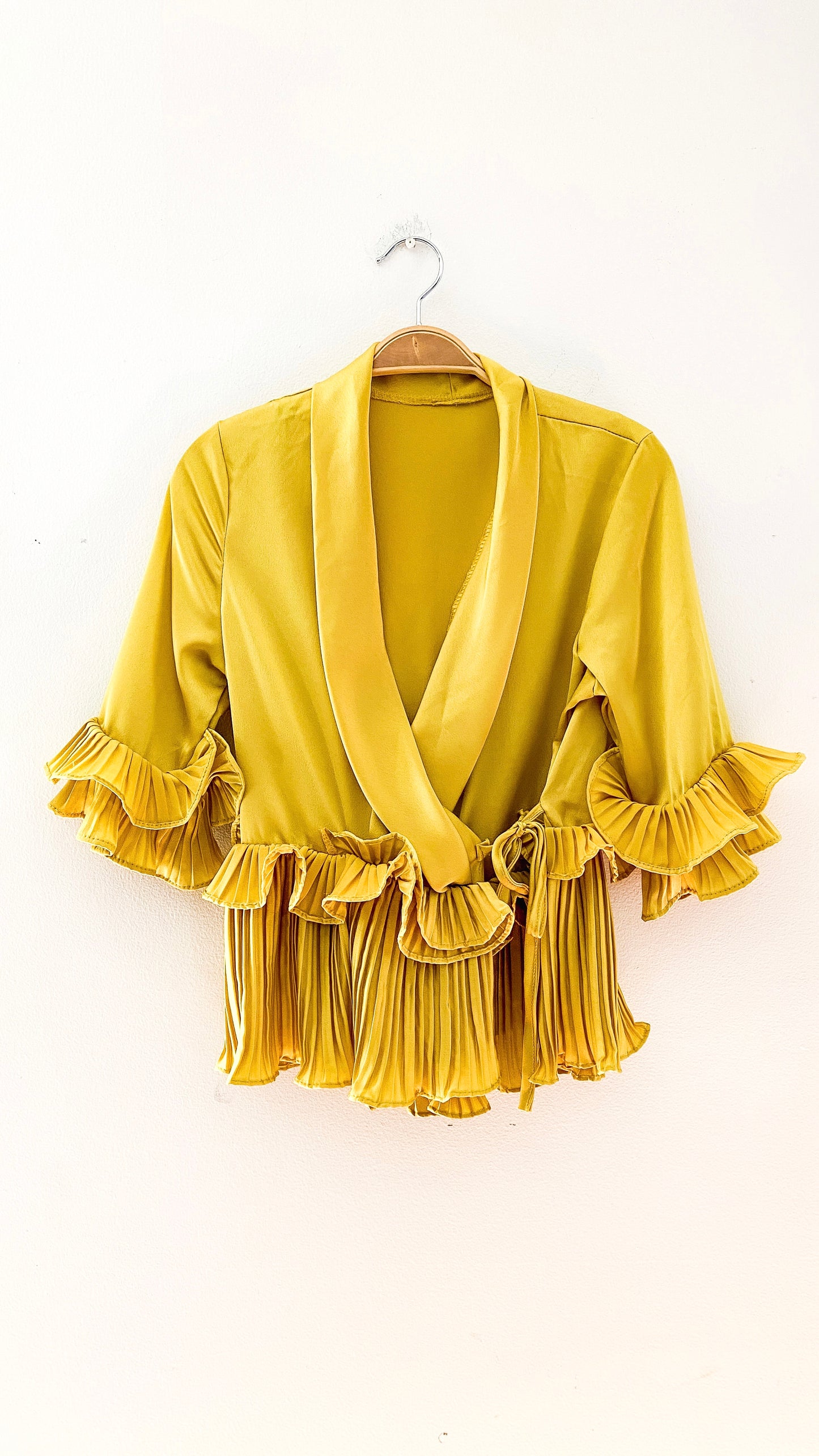 Parker Yellow Ruffled Pleat Wrap Top (S/M)