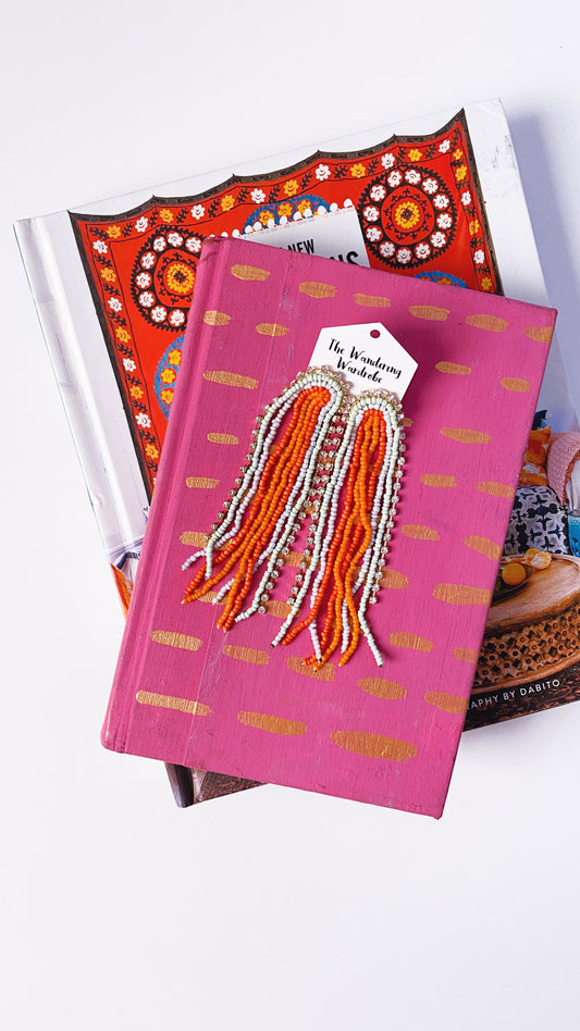 ‘Stassi’ Bead + Rhinestone Fringe Statement Earrings