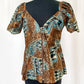 Brown Turquoise & Gold Pleat & Tucked Top (8/10)