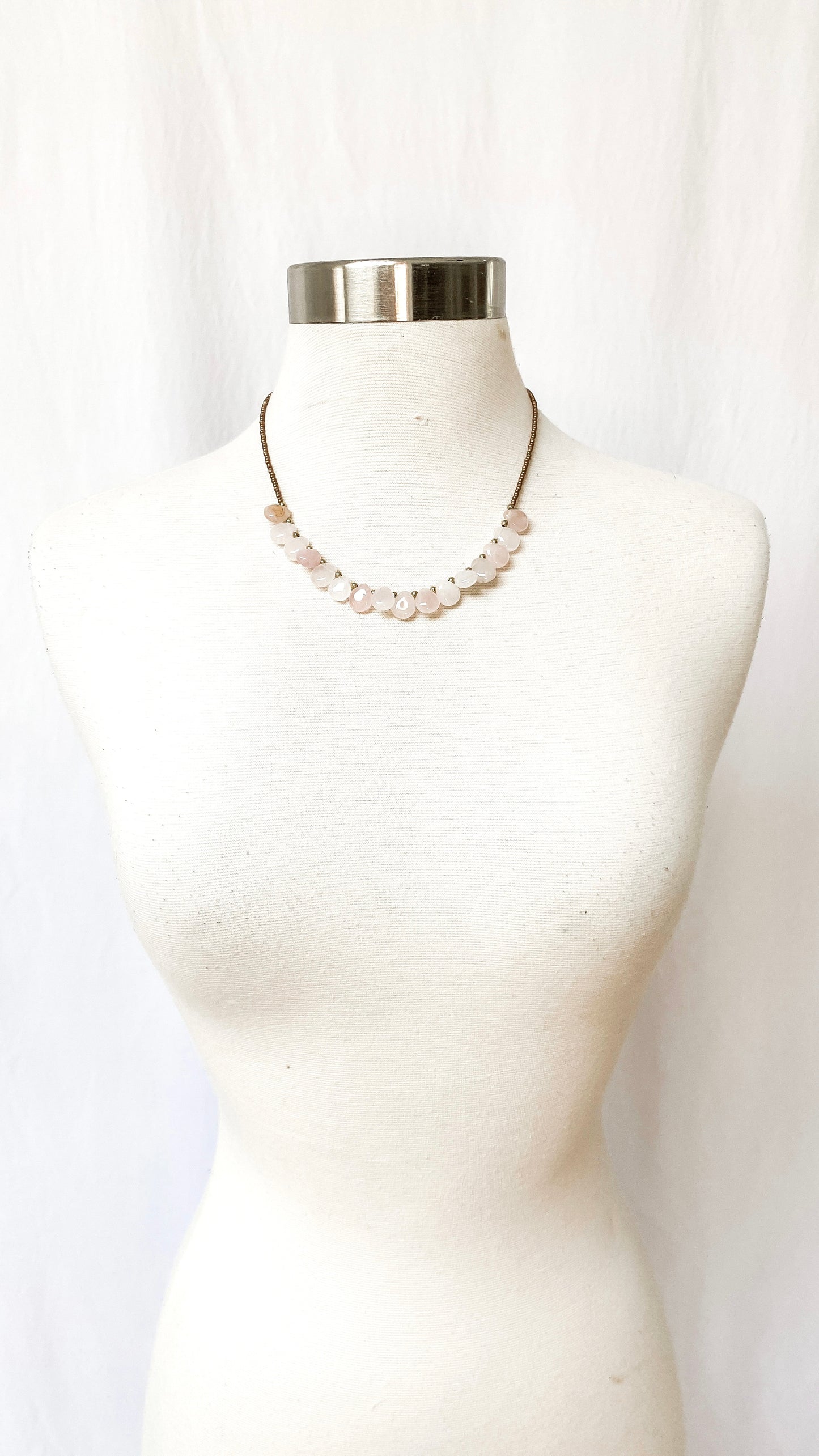 Rose Quartz & Bronze Bead Handmade Necklace