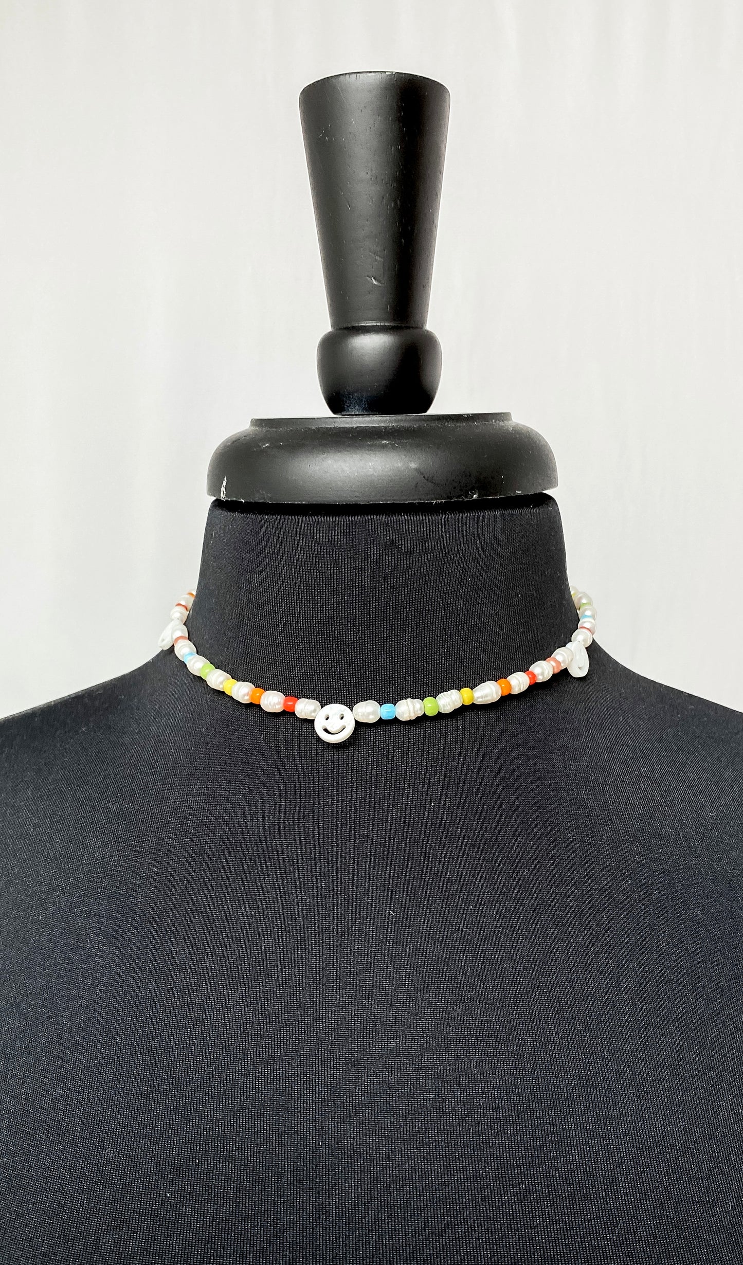 Smiley Pearl & Stone Short Necklace