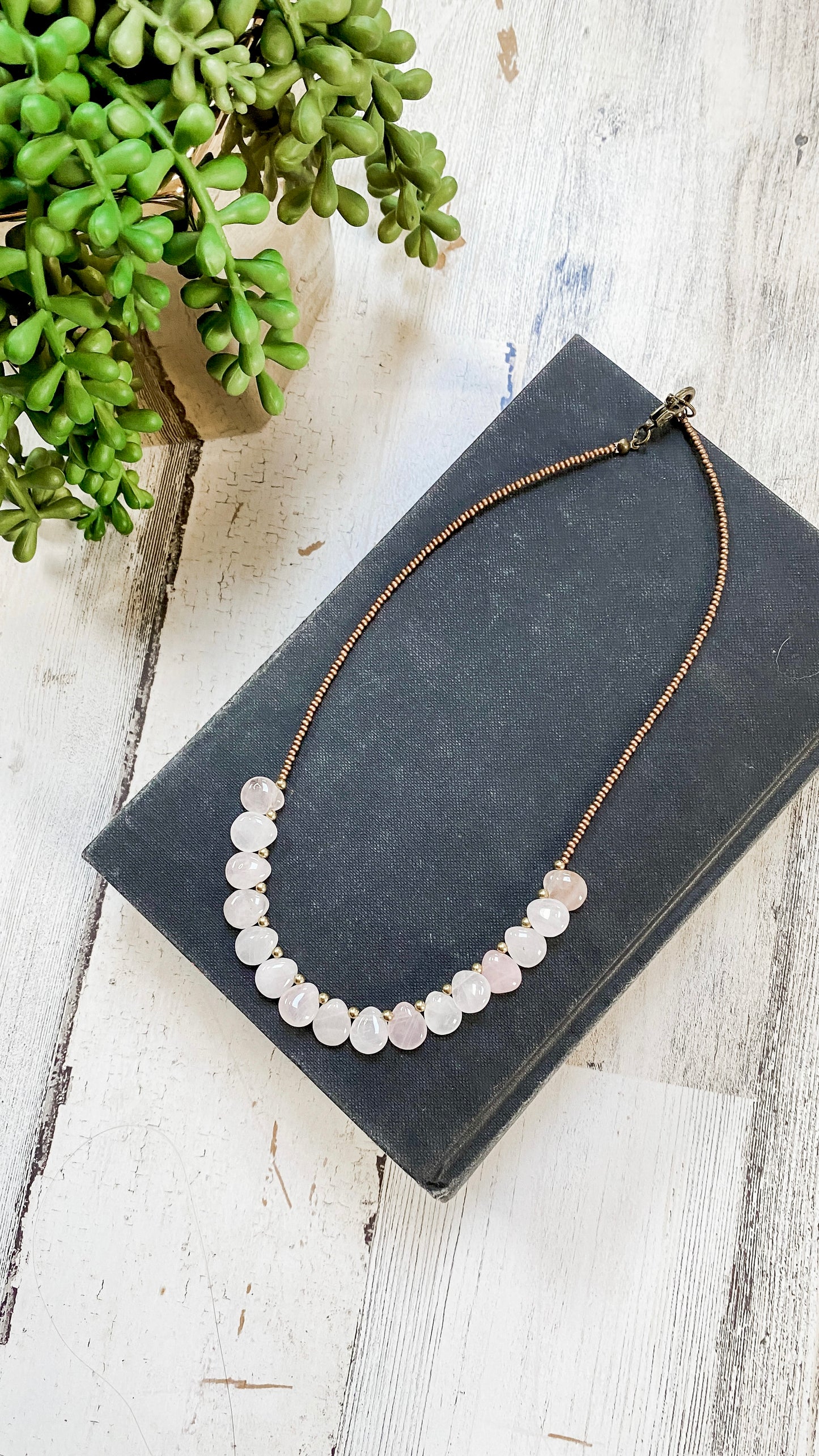 Rose Quartz & Bronze Bead Handmade Necklace