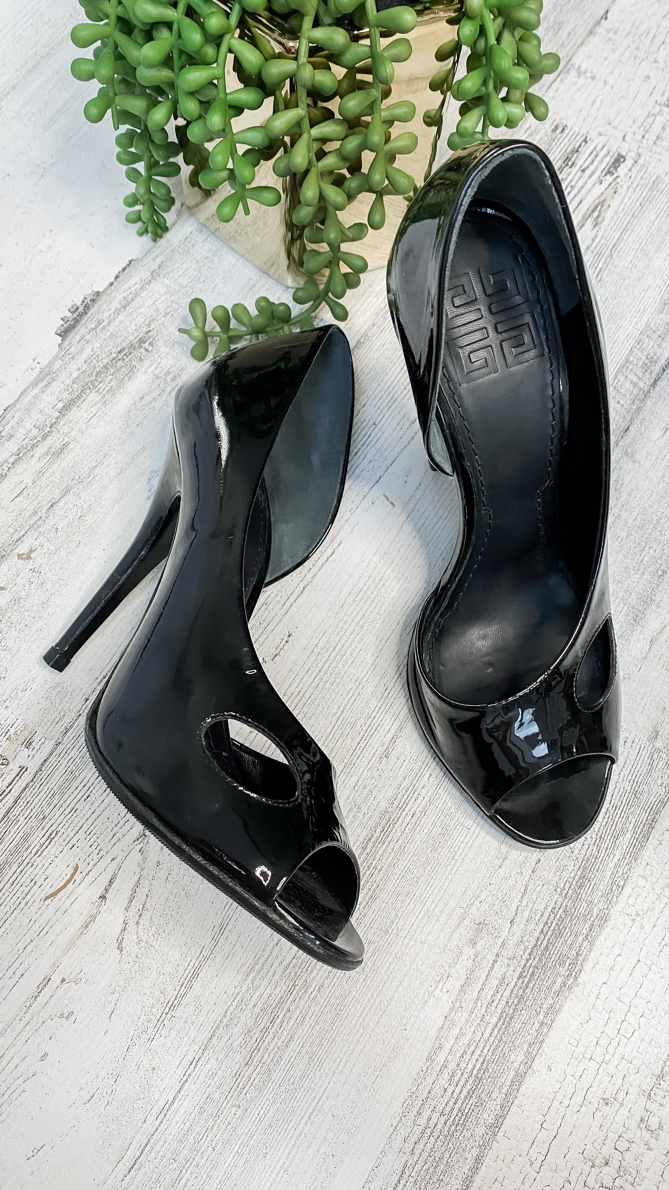 Black leather hotsell peep toe heels