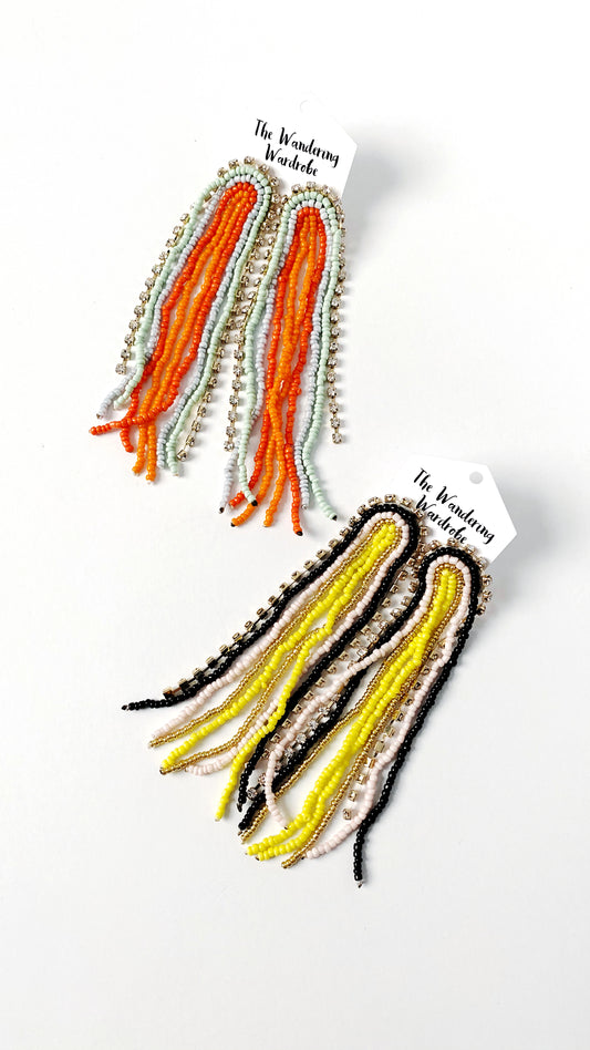 ‘Stassi’ Bead + Rhinestone Fringe Statement Earrings