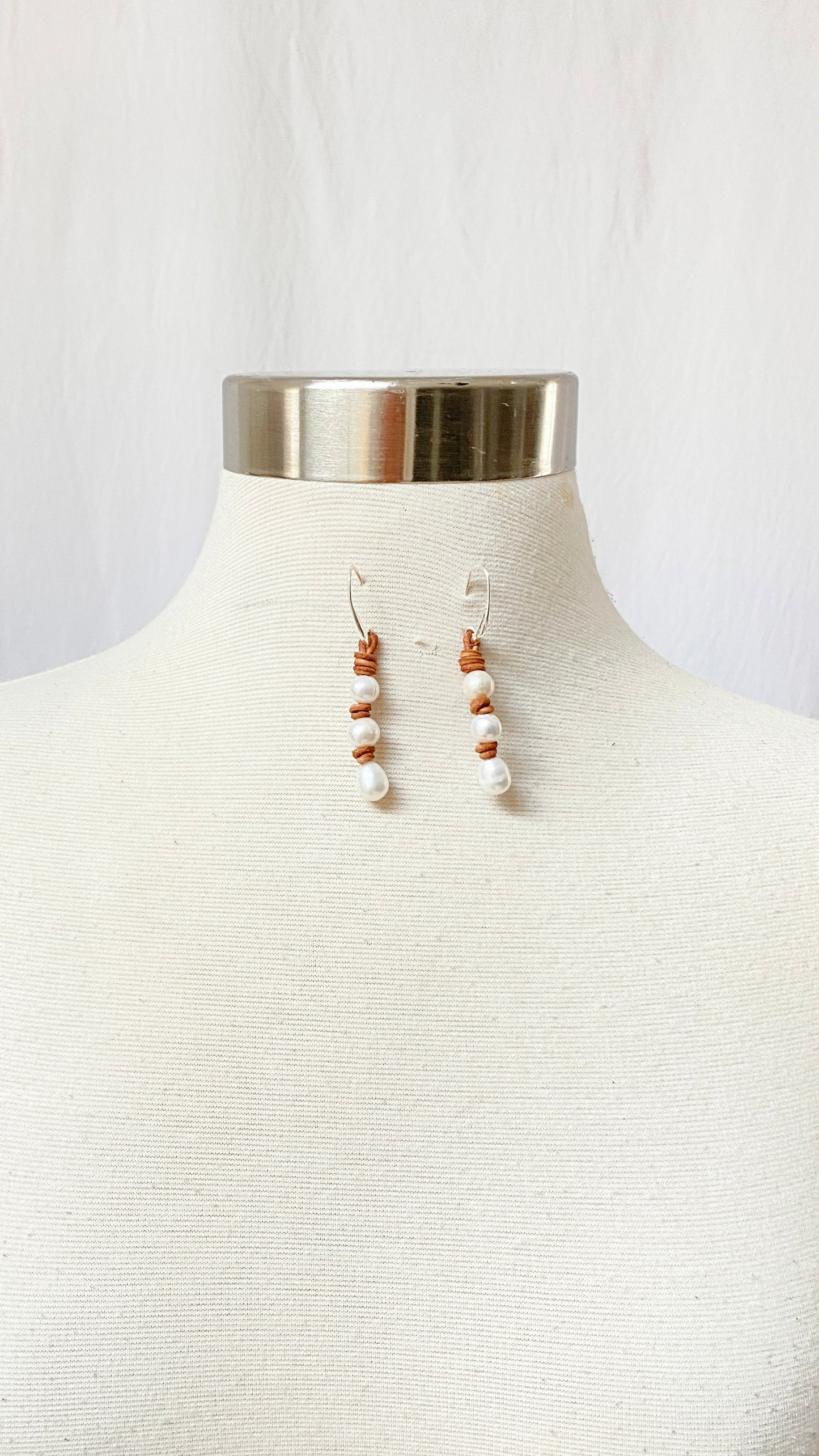 Freshwater Pearl & Leather Handmade Earrings