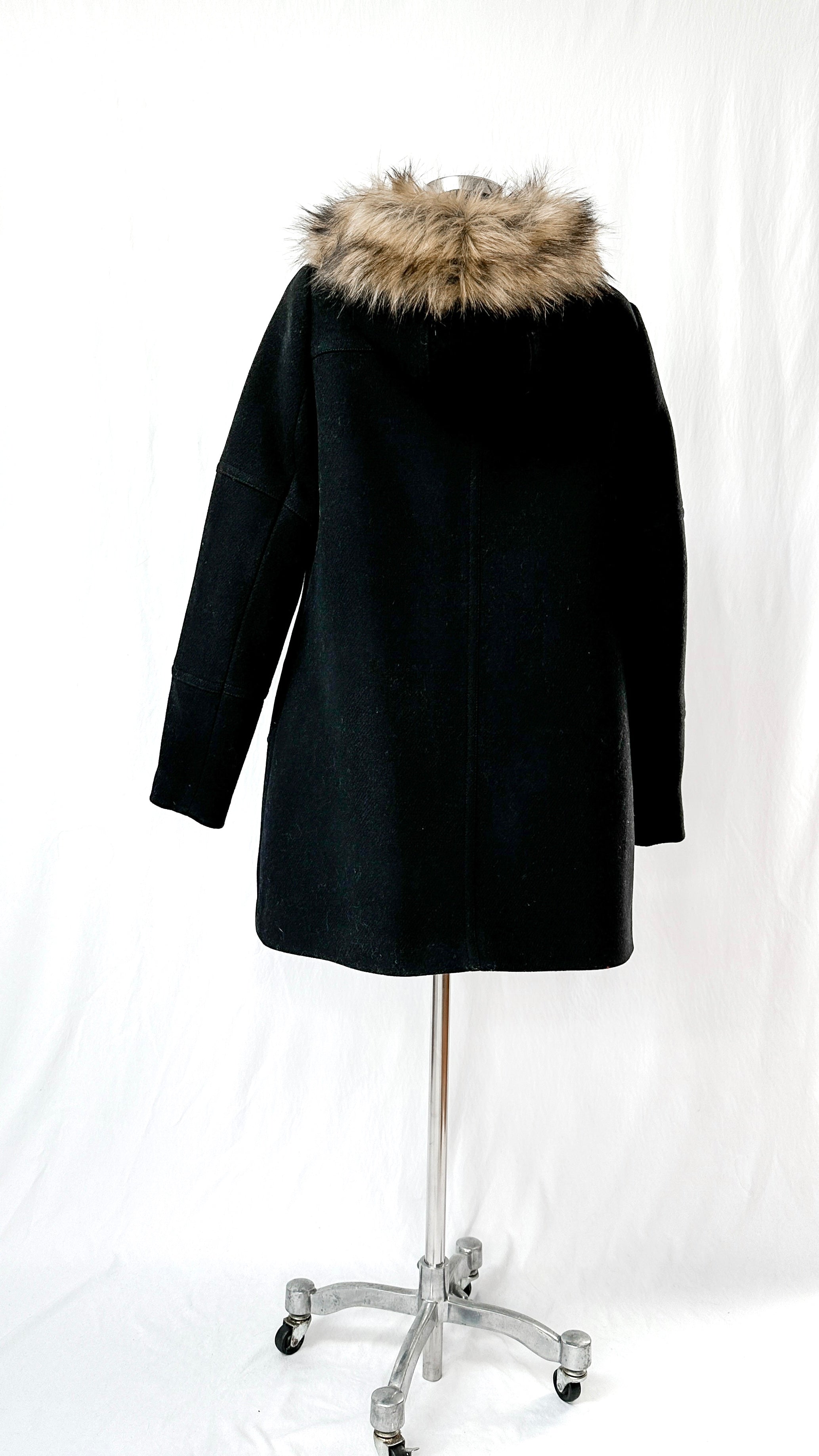 Fluffy black outlet coat with hood